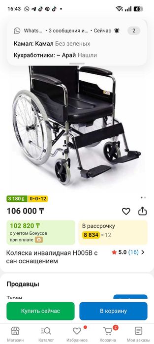 Коляска инвалидная с сан оснащением