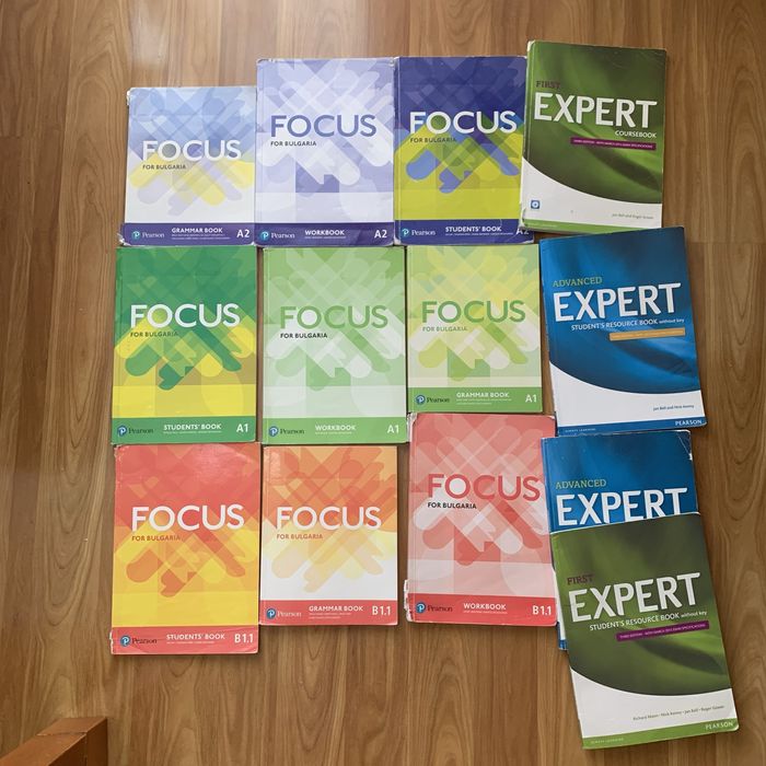 Продавам учебници и учебни тетрадки английски език Focus A1, A2 , B1.1