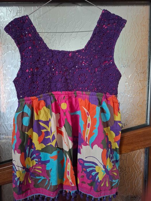Bluză de vară fără mâneci mov cu imprimeu multicolor bumbac mărimea S-M