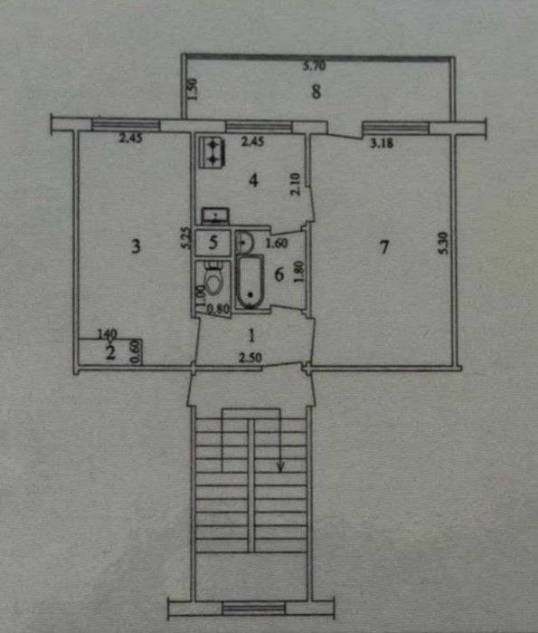 ТТЗ-1  2в3/4/4, раздельные комнаты, балкон 1,5*6