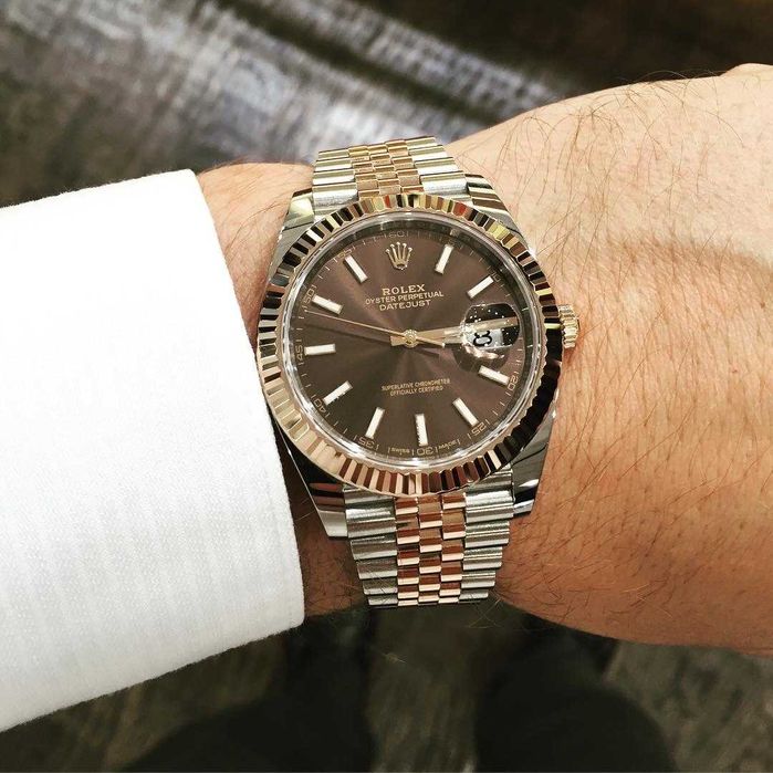 rolex datejust 41mm bi-color choholat dial