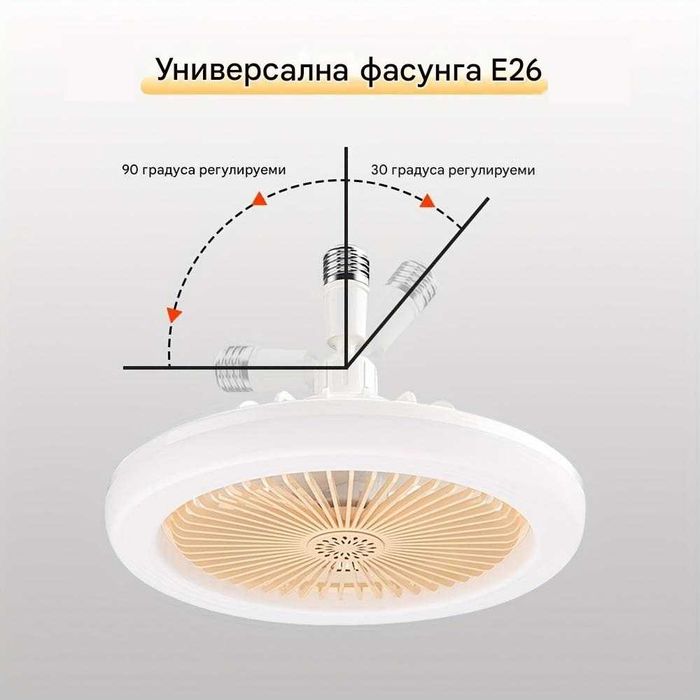 LED лампа в комбинация с вентилатор - таванен монтаж