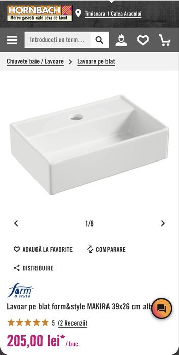 Lavoar baie pe blat Makira 39x26 cm