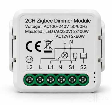 Умное Zigbee-реле 2 канала / 10A / модуль для двух линий света
