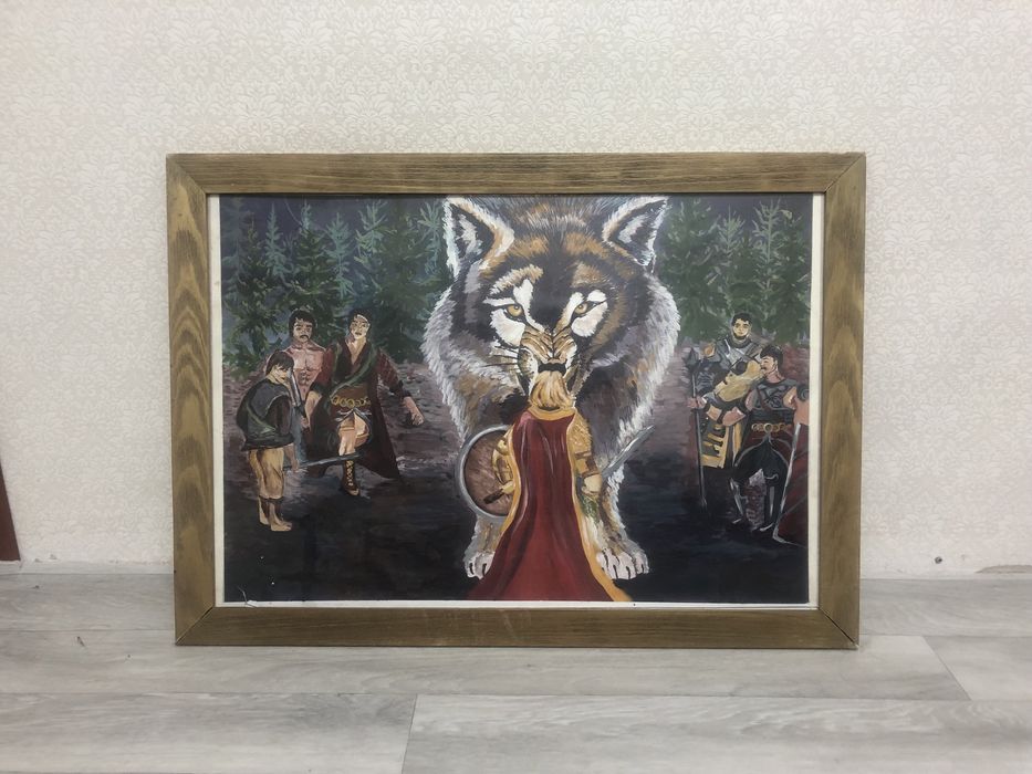 Картина с темой ,, Скандинавская мифология. Волк Фенрир и тор.