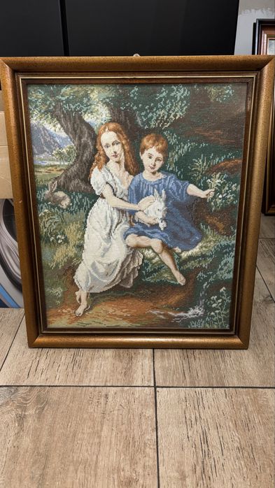 Ръчно изработен гоблен „Деца със зайче”