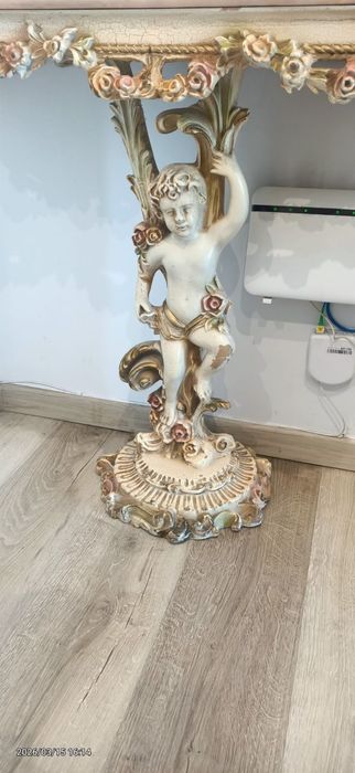 Mobilă sculptata lemn masiv cu blat de marmură naturală anii 1920
