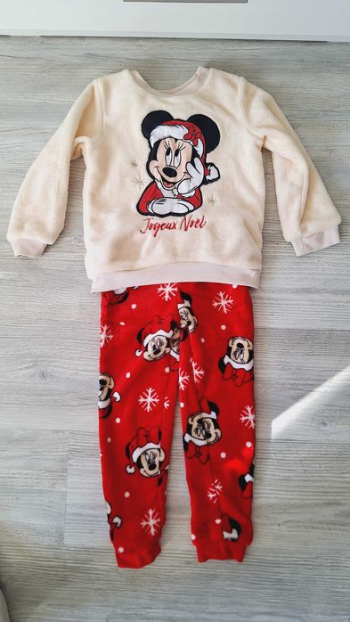 Pijama MINNIE MOUSE, maneca lunga, alb-rosie