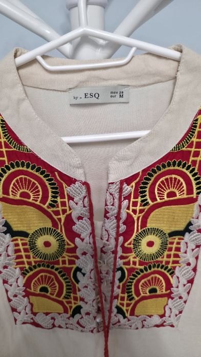 Bluza dama bej cu model etnic, ESQ, bumbac 80%, marimea M