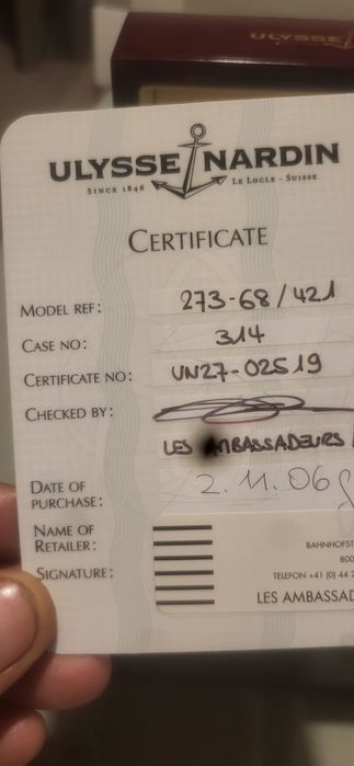 Ulysse Nardin.Ceas original de vanzare