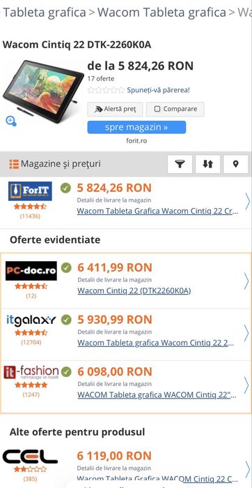 MDM vinde: Tableta grafica Wacom Cintiq 22 DTK-2260.