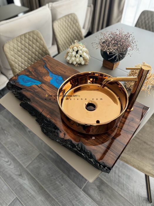 Дървен плот за баня | Плот за умивалник от естествено дърво