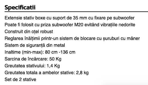Set extensie stativ boxe, subwoofer si satelit