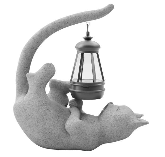 Декоративна статуя Котка със соларно фенерче, градинска фигурка