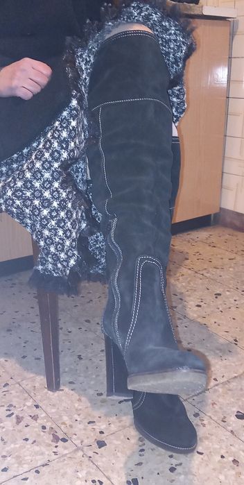 Cizme piele intoarsa, negre, 38