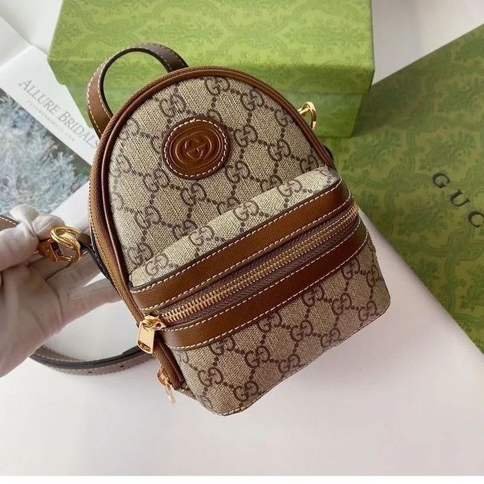 Мини раница -GUCCI Mini GG Backpack - Beige & Brown