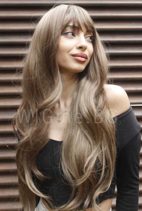 Дълга чуплива тъмноруса перука Мирея