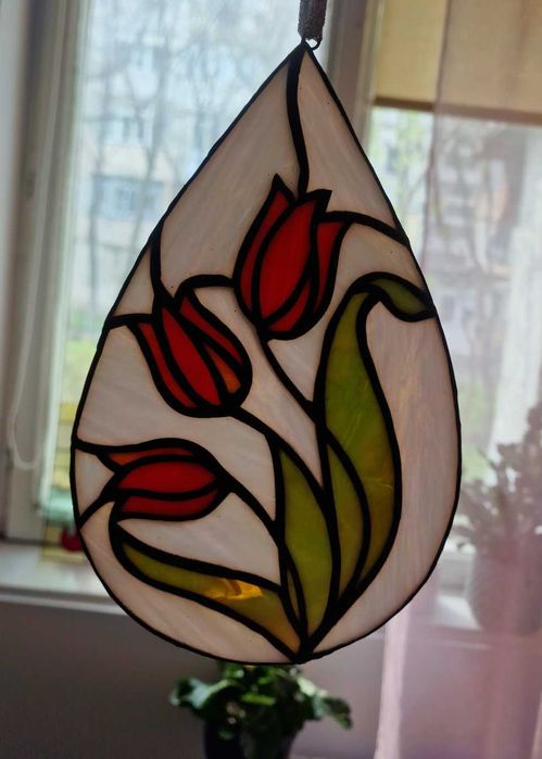 Vitraliu cu flori lalele 22x15cm