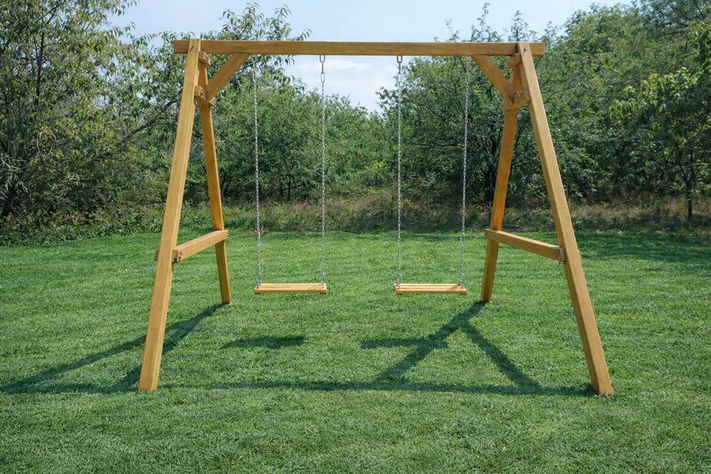 Дървена люлка с катерушка,пясъчник,пързалка и пейка