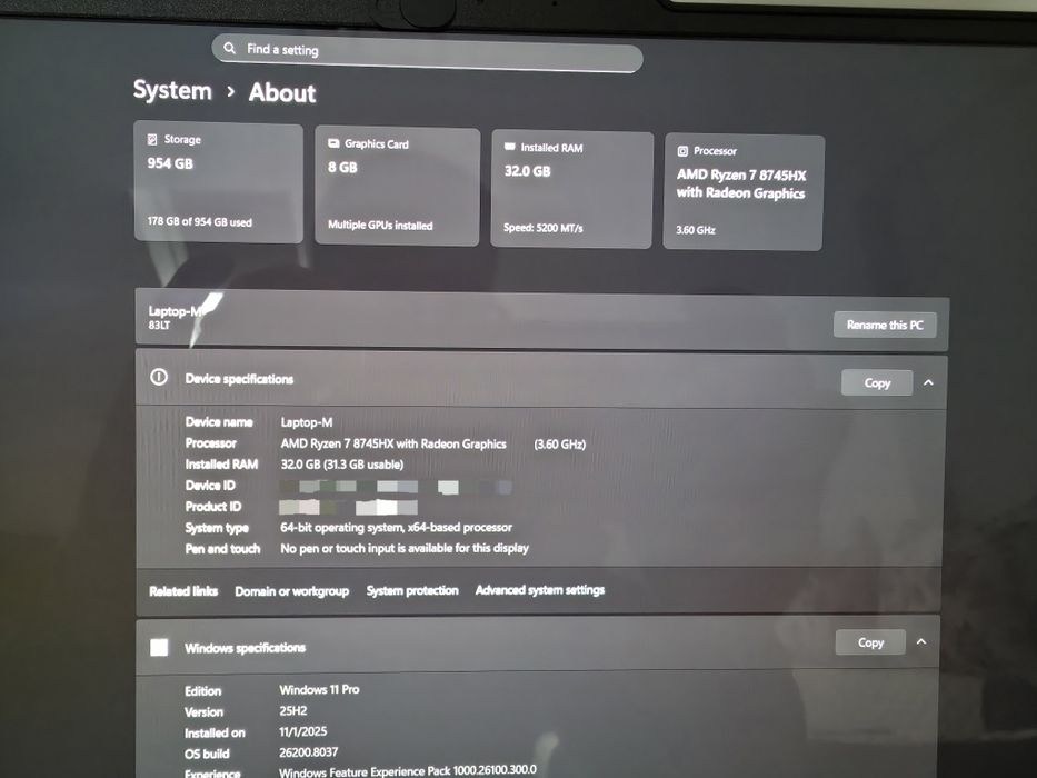 LENOVO Legion Pro 5 16ADR10 - OLED, AMD Ryzen 7 8745HX, WQXGA, 32GB RAM, 5060 8GB, 1TB