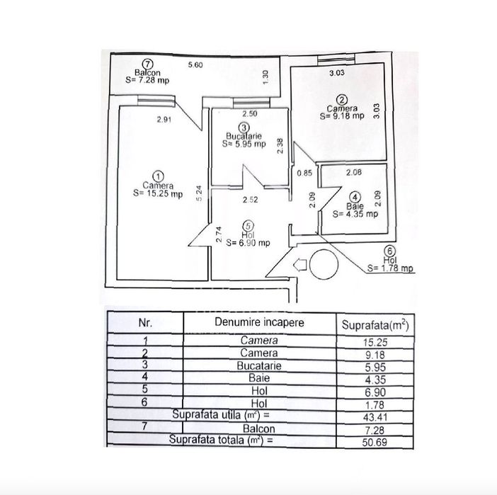 Apartament cu 2 camere, 43mp utili+balcon 7mp, etaj 3/4, Rahovei