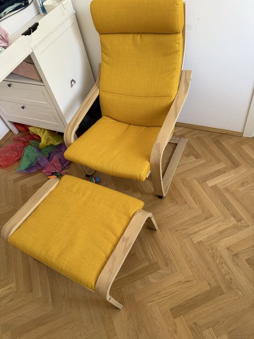 Fotoliu si taburet,  stejar alb si galben