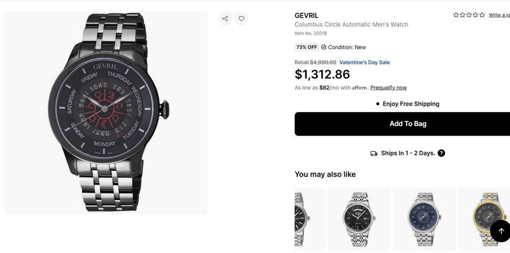 Позлатен швейцарски мъжки автоматичен GEVRIL COLUMBUS Limited Edition.