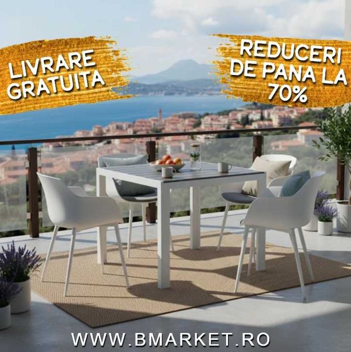 Set mobilier exterior gradina/terasa 4 scaune si masă 90×90 Alb NOU