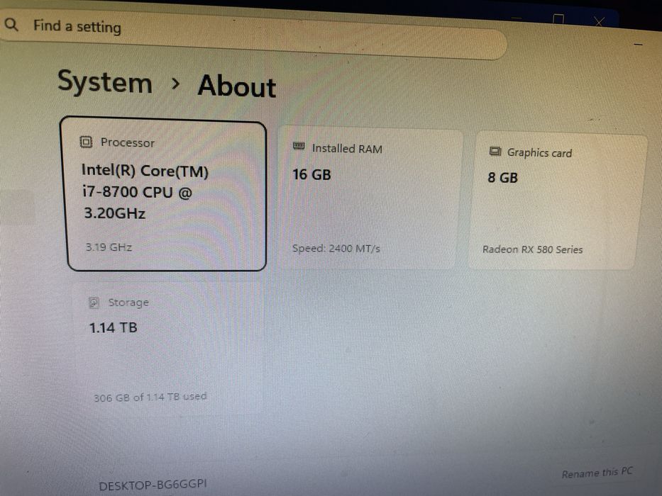 PC GAMING i7-8700 / RX 580 8GB / 16GB RAM / 1.14TB