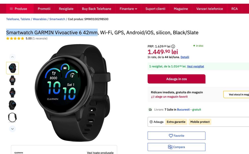 Garmin Vivoactive 6 42mm SIGILAT | Garantie | Nou