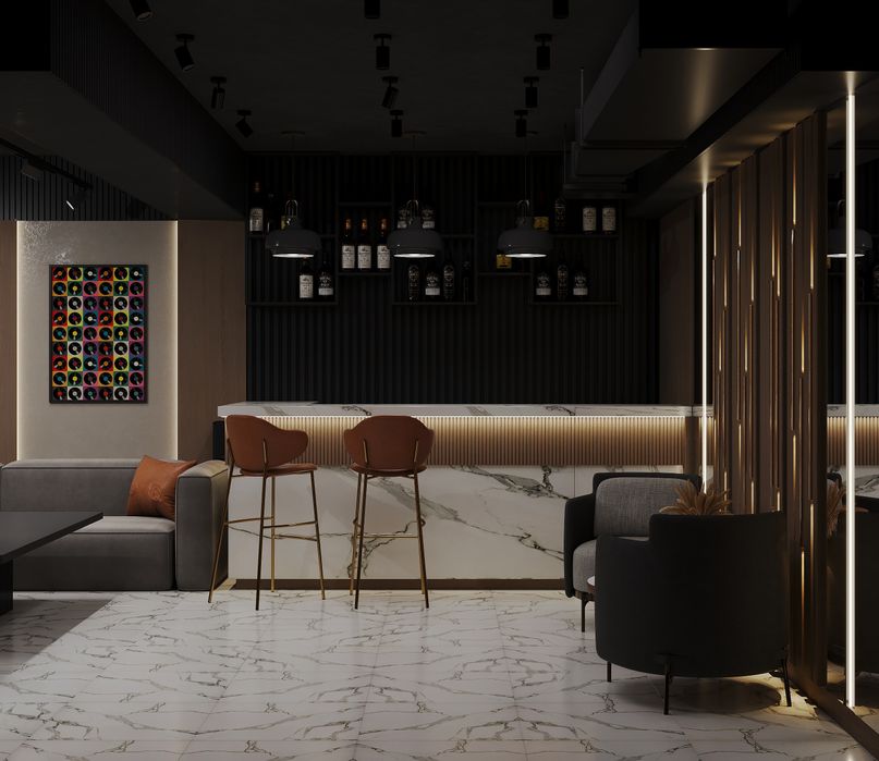 Дизайнер интерьер хизмати, калян бар караоке  бильярд компьютер клуб