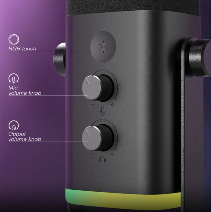 Dynamic Microphone with Touch Mute Mikrofon, Headphone jack for PC