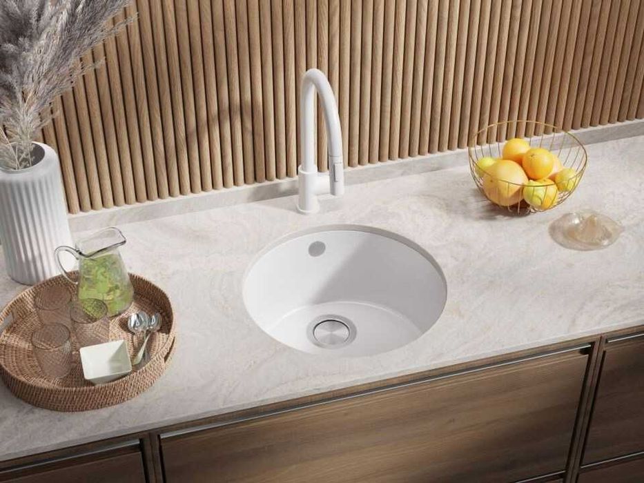 Бяла кръгла кухненска мивка за вграждане под плот Валета 50 460x460 мм