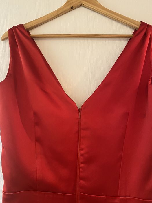 Rochie de seara rosie din matase naturala ( stil sirena, cu trena)