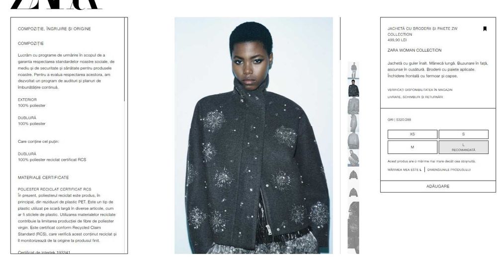 Palton Zara brodat cu margele si paiete, Marimea L cu eticheta