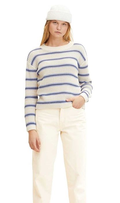 Бял пуловер Tom Tailor