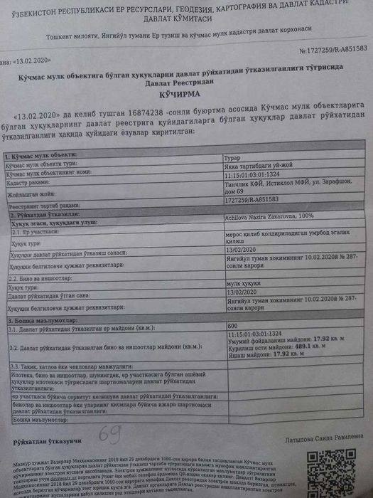 Занги отада 6 сотих уй сотилади