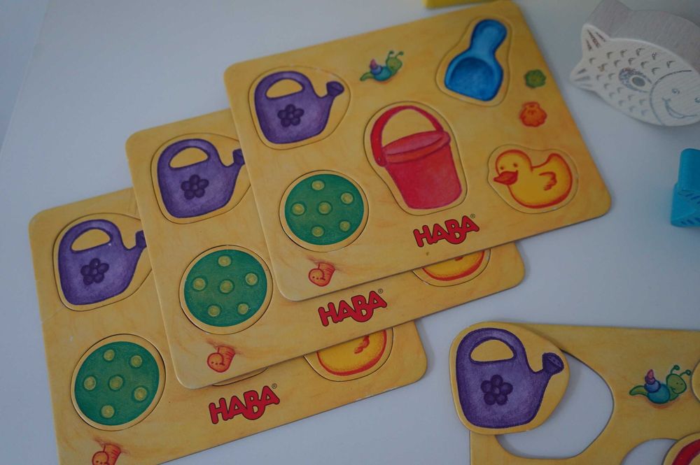 Дървена игра риболов HABA, Германия; мемори карти/сортиране Икеа 2 бр.
