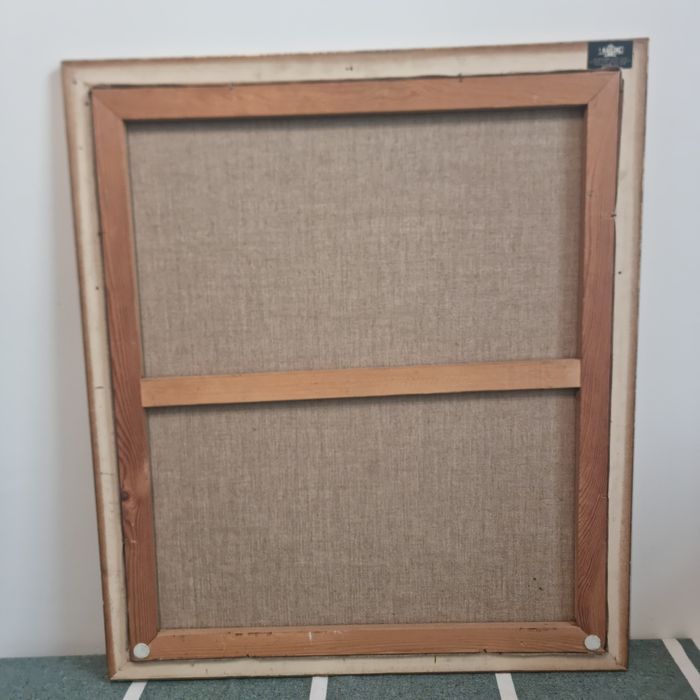 Tablou decorativ mare, tehnică mixtă (colaj + pictură pe pănză), 76×67