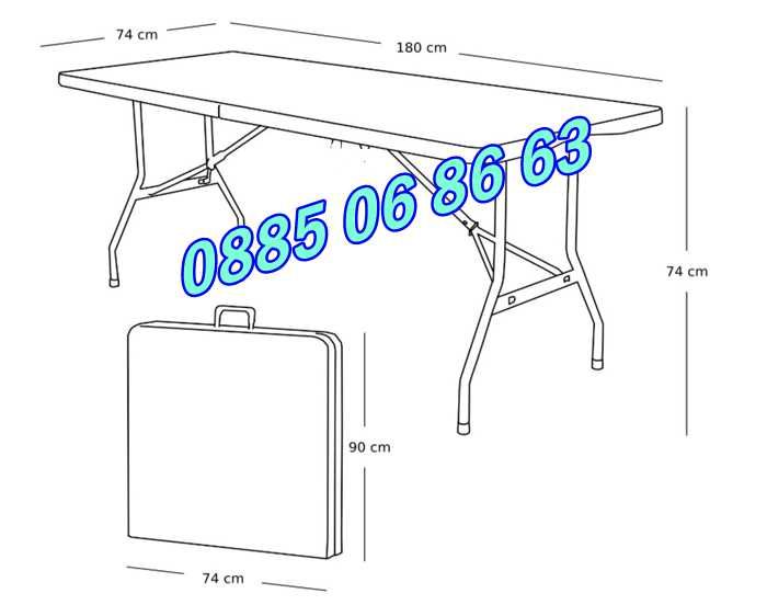 Сгъваема маса за кетъринг, градинска маса 180/74 см, къмпинг маса