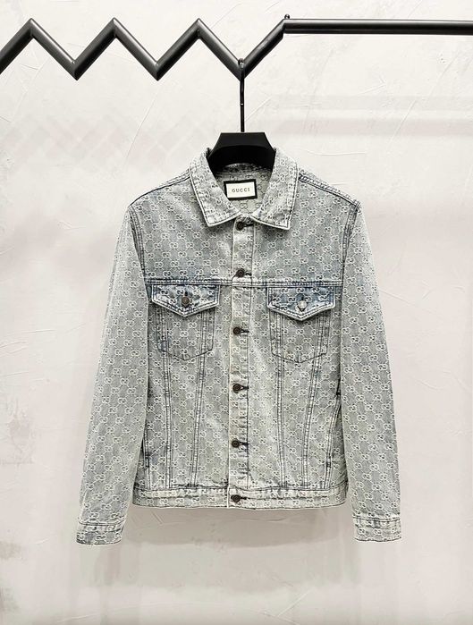 Gucci Floral Denim Kurtka. Sfânt albastru și alb GG ja