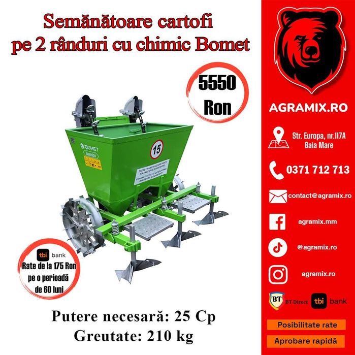 Semanatoare cartofi fara chimic, utilaj plantat cartofi pe 2 randuri
