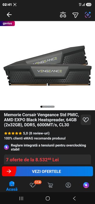 Memorie Corsair Vengeance Std PMIC, AMD EXPO Black Heatspreader, 64GB (2x32GB), DDR5, 6000MT/s, CL30