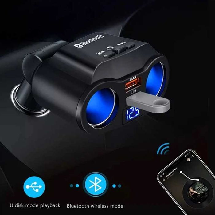 FM трансмитер Bluetooth 5.0 и зарядно 2 USB QC3.0