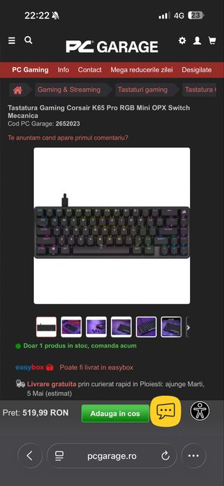 Tastatura Gaming Corsair K65 Pro RGB Mini - Noua