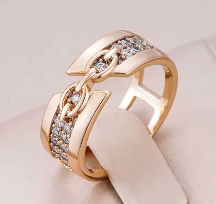 GR110,inel placat aur 14k, nou/marcat, unisex, zirconii albe