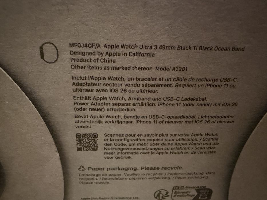 Apple Watch Ultra 3 49mm Black Titanium Cellular ocean band NOU, SIGILAT