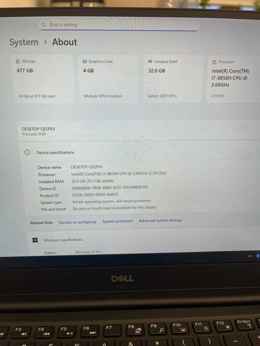 Laptop Dell Precision 5530 – i7 / 32GB RAM / 500GB SSD / NVIDIA 4GB