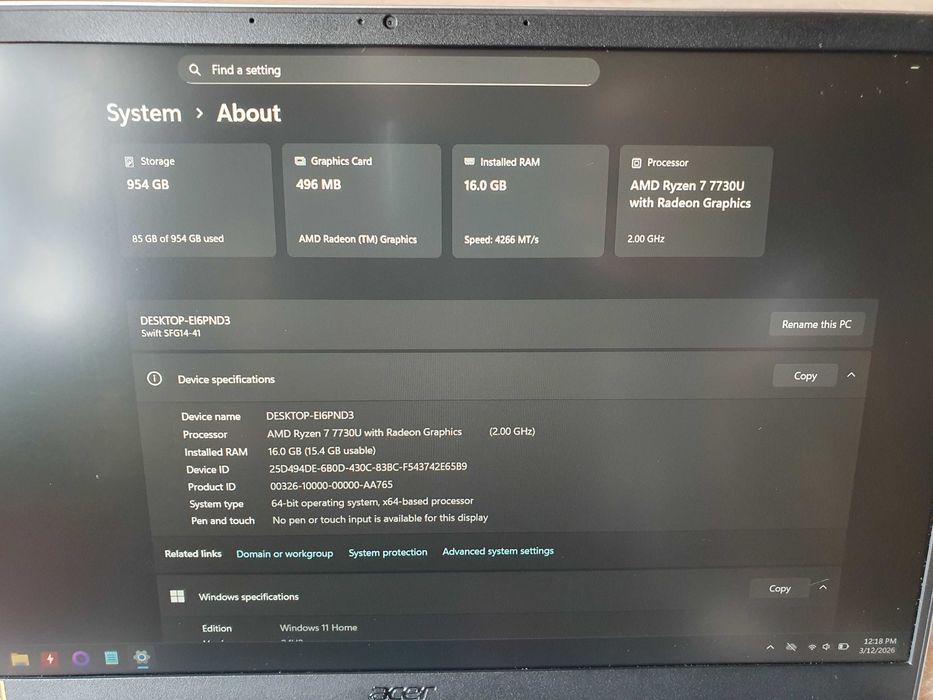 Acer Swift Go 14 Ryzen 7 7730U
