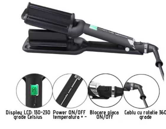 Ondulator de par profesional ceramic triplu valuri